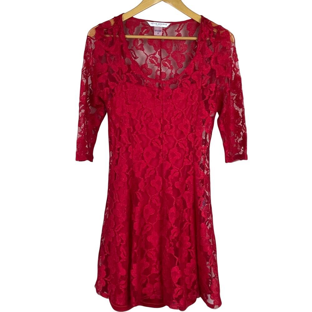 Peter Nygard Petite Red Lace Y2K Mini Dress – Size S Coquette Balletcore